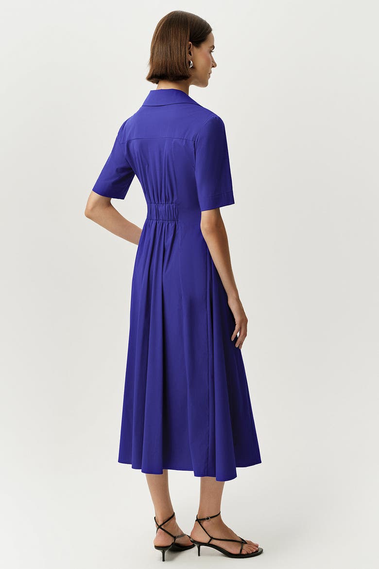 Alhertine Short Sleeve Shirt Collar Midi Dress, Alternate, color, Sax