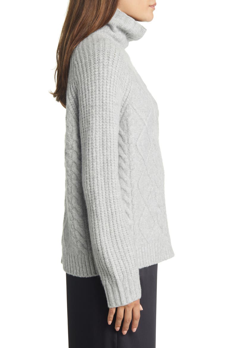Cable Turtleneck Sweater, Alternate, color, GREY HEATHER