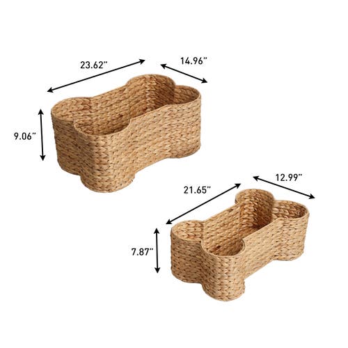 The Licker Store Digby Bone-shaped Large Hand Woven Water Hyacinth Nesting Pet Toy Organizer Baskets In Brown