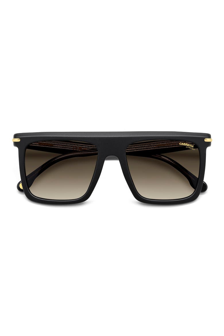 56mm Gradient Rectangular Flat Top Sunglasses, Main, color, BLACK GOLD/ BLACK BROWN GREEN