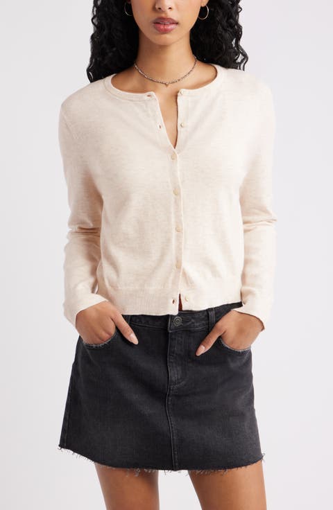 Crewneck Cotton Blend Cardigan