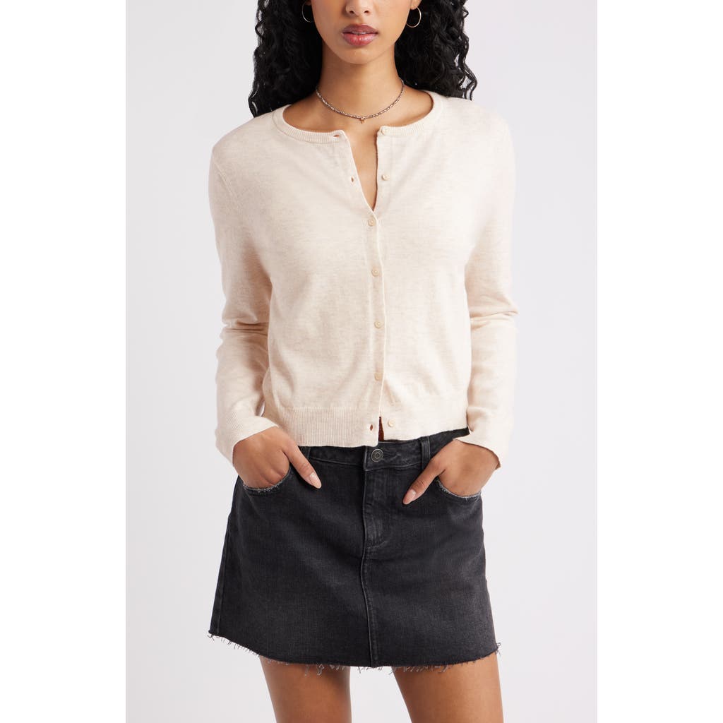 Bp. Crewneck Cotton Blend Cardigan In Neutral