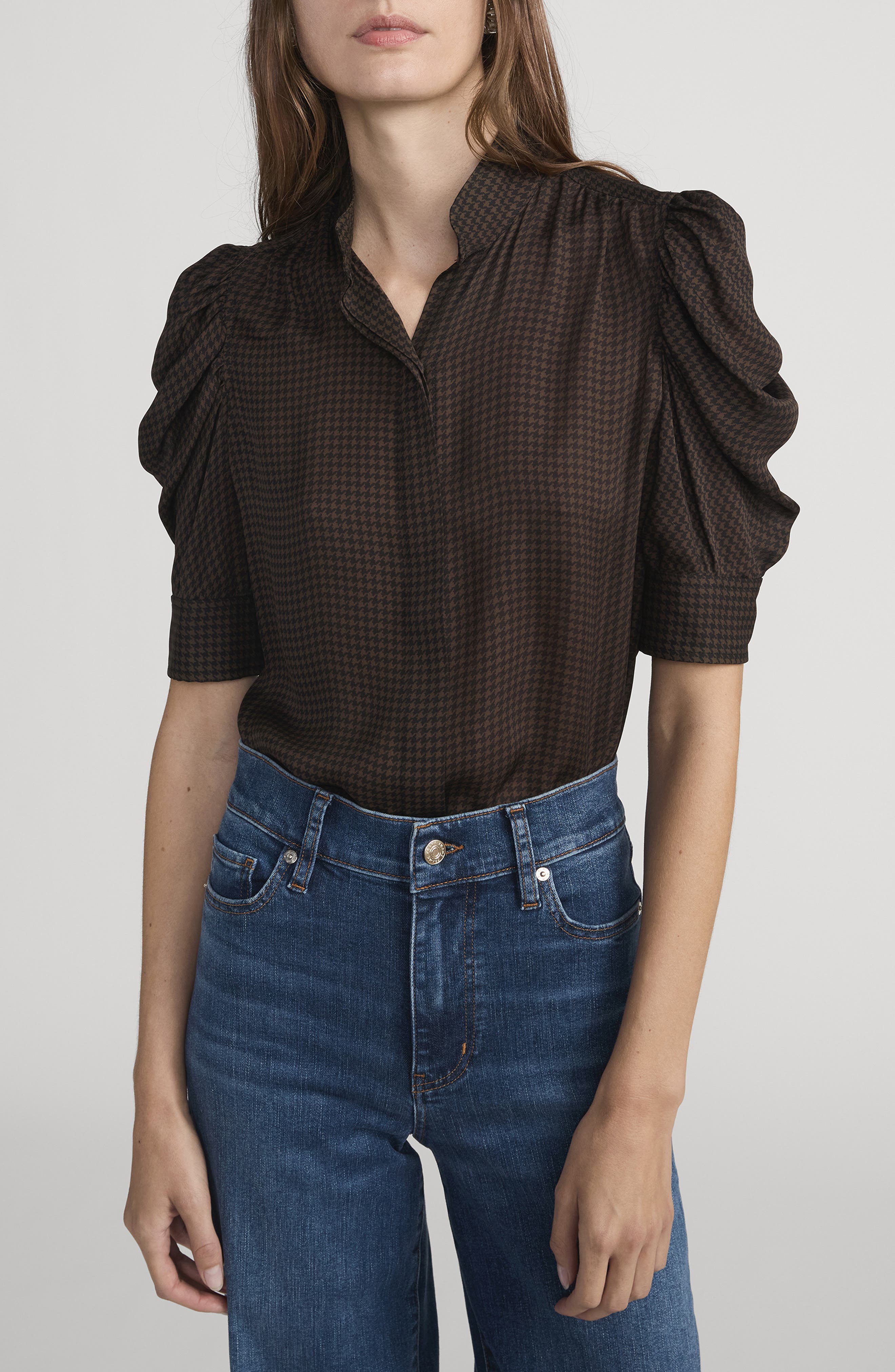 The Houndstooth Gillian Silk Button-Up Shirt