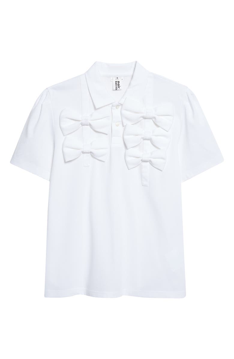 Noir Kei Ninomiya Bow Embellished Ponte Knit Polo, Alternate, color, White