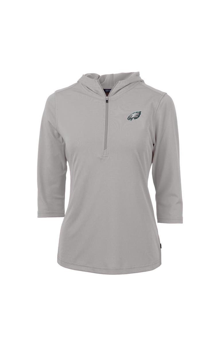Cutter & Buck Women's Cutter & Buck Gray Philadelphia Eagles Virtue Eco Pique Half-Zip 3/4 Sleeve Pullover Hoodie, Main, color, 