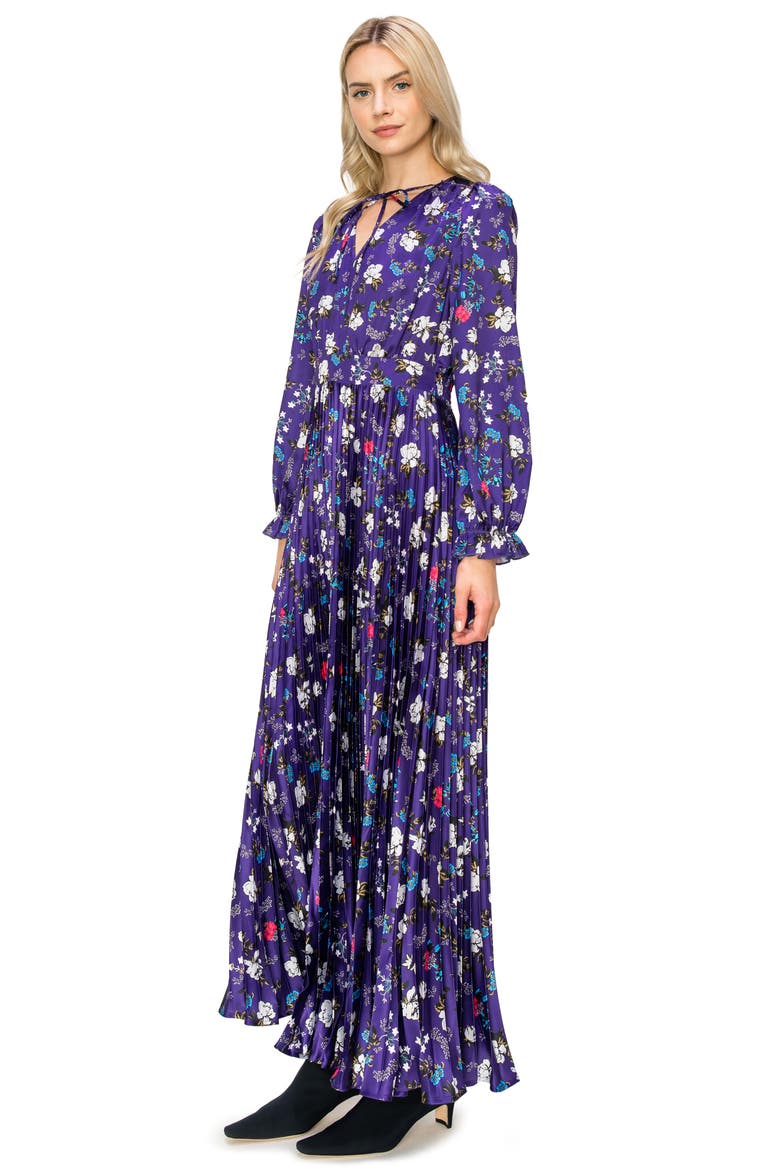 Floral Long Sleeve Pleat Satin Dress, Alternate, color, PURPLE PRINT