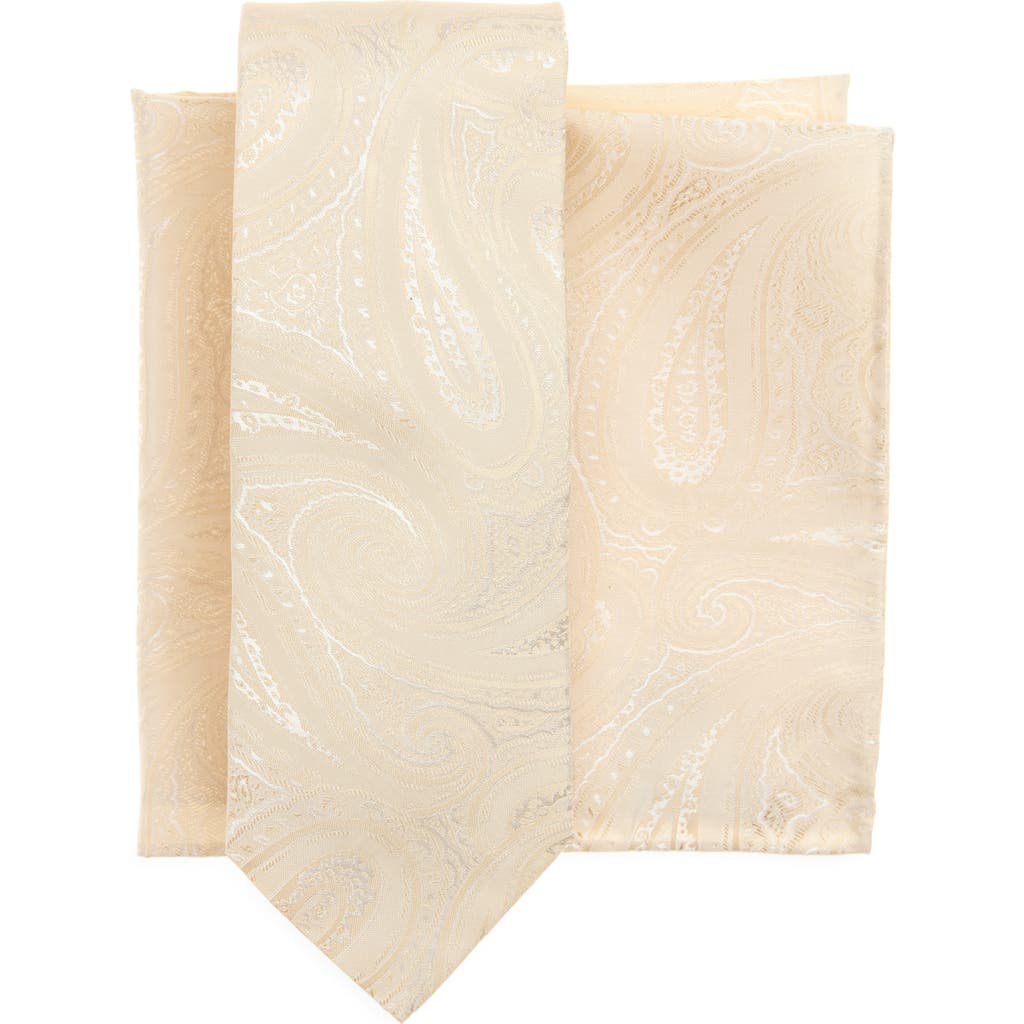 Hugo Boss Boss Ivory Paisley Jacquard Tie & Pocket Square Set In Neutral