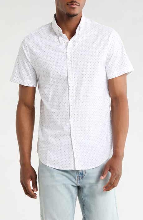DENIM AND FLOWER Dot Print Short Sleeve Button-Down Shirt