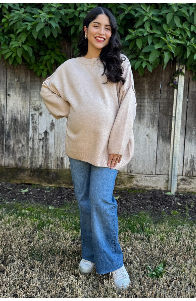 PinkBlush Oversized Crewneck Melange Knit Sweater, Alternate, color, Beige
