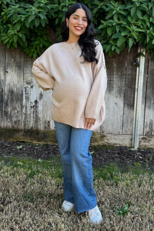 Pinkblush Oversized Crewneck Melange Knit Sweater In Neutral