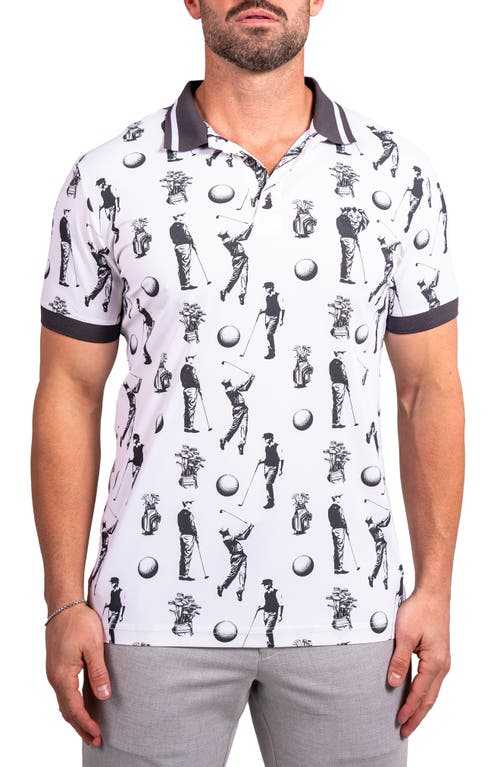 Maceoo Ascension0039 White Golfer Print Stretch Nylon Polo In White