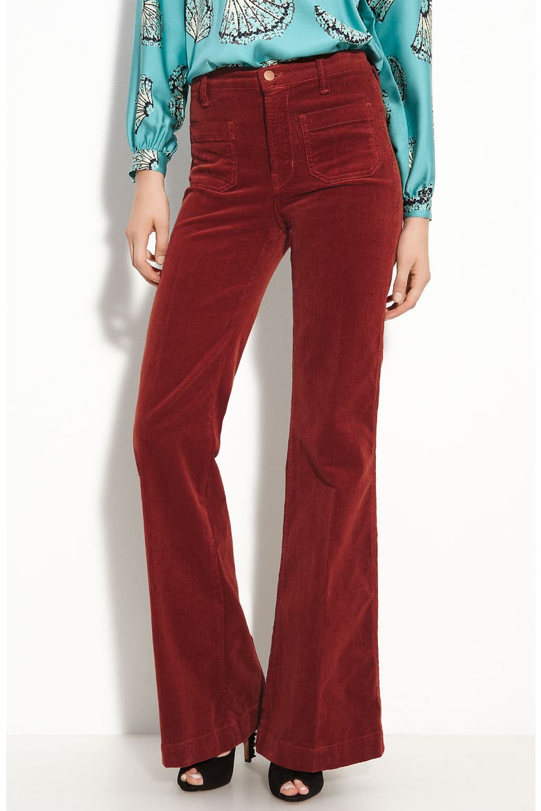 'Ali' High Rise Flare Leg Stretch Corduroy Pants, Main, color, MERLOT