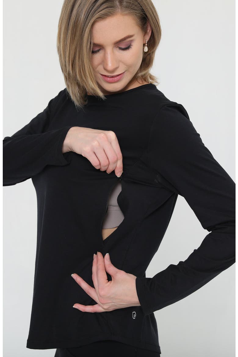 Harper Cross Back Long Sleeve Nursing Top, Alternate, color, Noir
