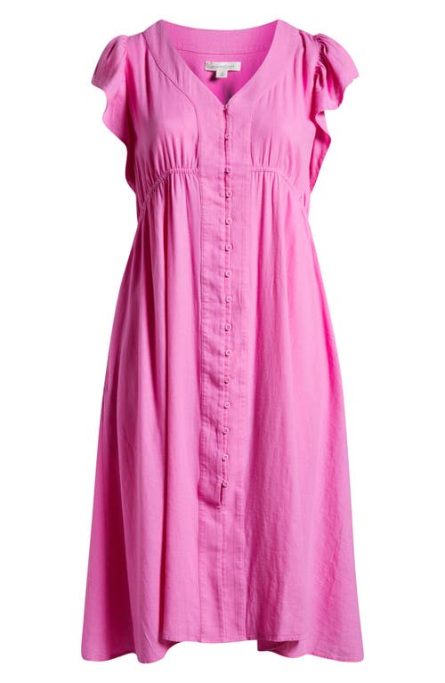 Treasure & Bond Short Sleeve Button Down Linen Blend Midi Dress In Pink