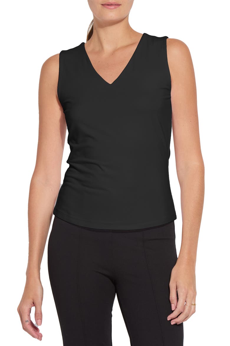 'Lyssentials COOL-FRESH™ Jersey V-Neck Tank, Main, color, BLACK