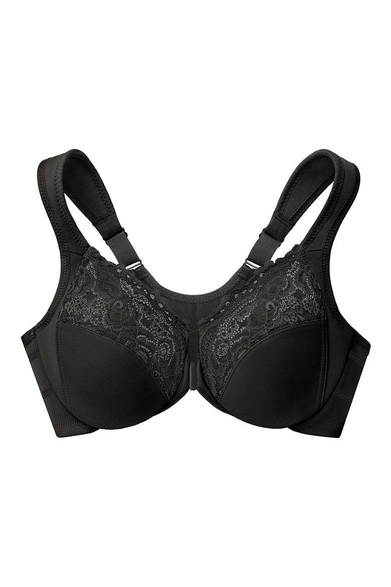 Posture Back Wonderwire Underwire Front Closure Bra, Alternate, color, BLACK