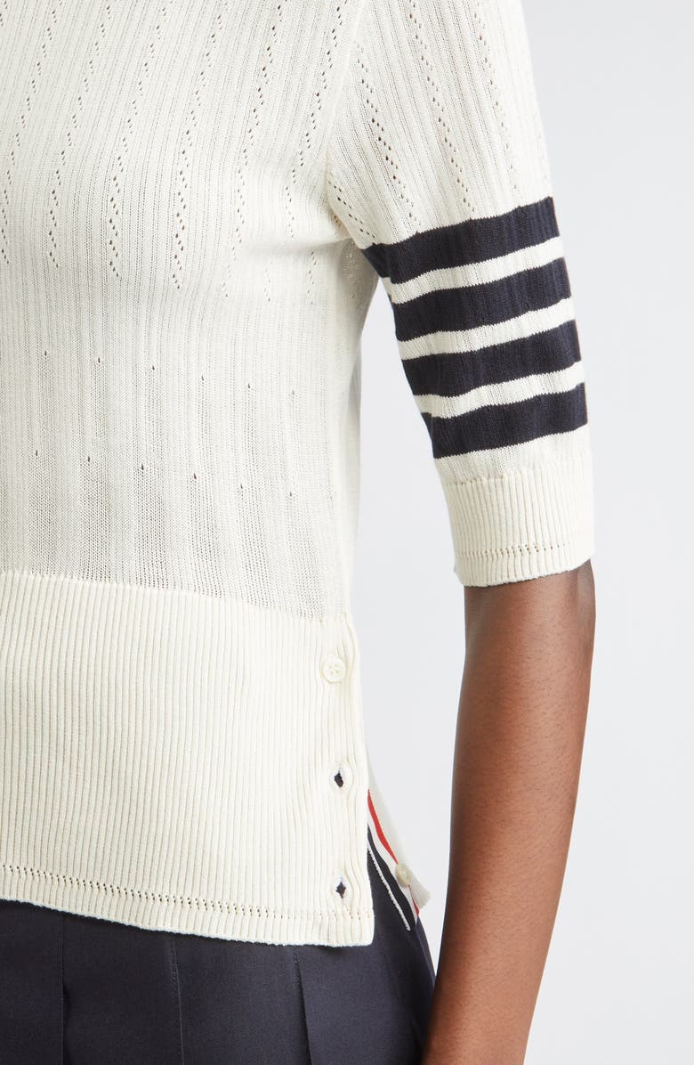 Thom Browne 4-Bar Short Sleeve Pointelle Sweater, Alternate, color, 