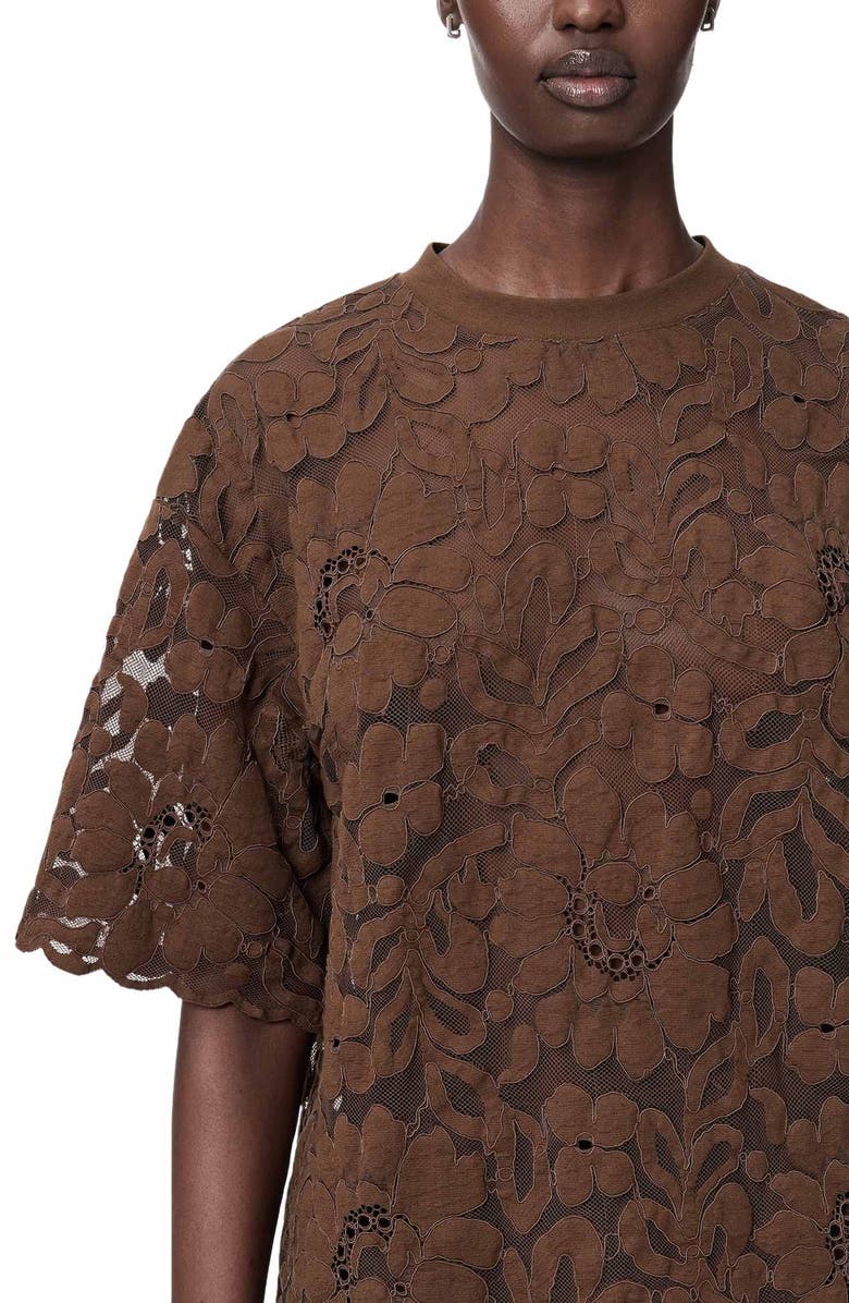 AllSaints Amelie Floral Lace T-Shirt, Alternate, color, Bitter Brown
