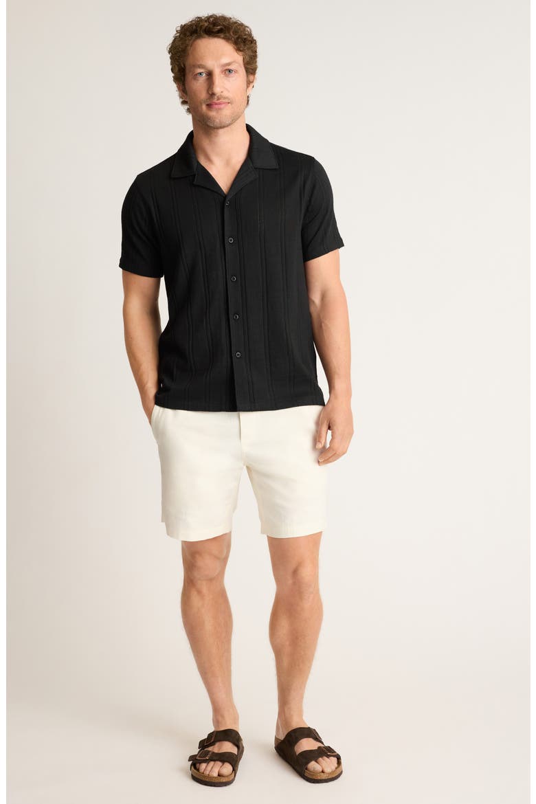 Stretch Pointelle Cabana Shirt, Alternate, color, JET BLACK POINTELLE