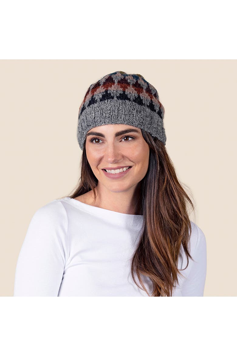 Womens Artisan Hand-Knit Jaya Harlequin Wool Beanie Hat, Alternate, color, Cabin