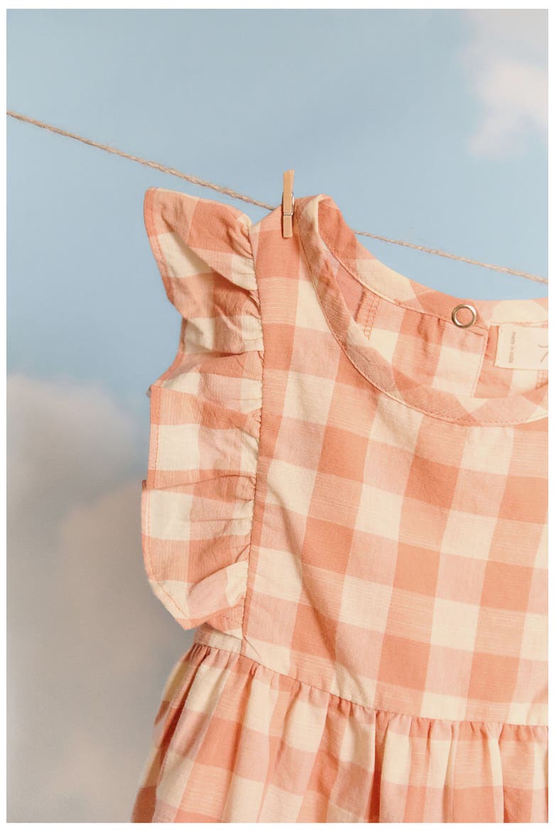 Kids' Checkmate Flutter Sleeve Organic Cotton Dress, Alternate, color, MELON