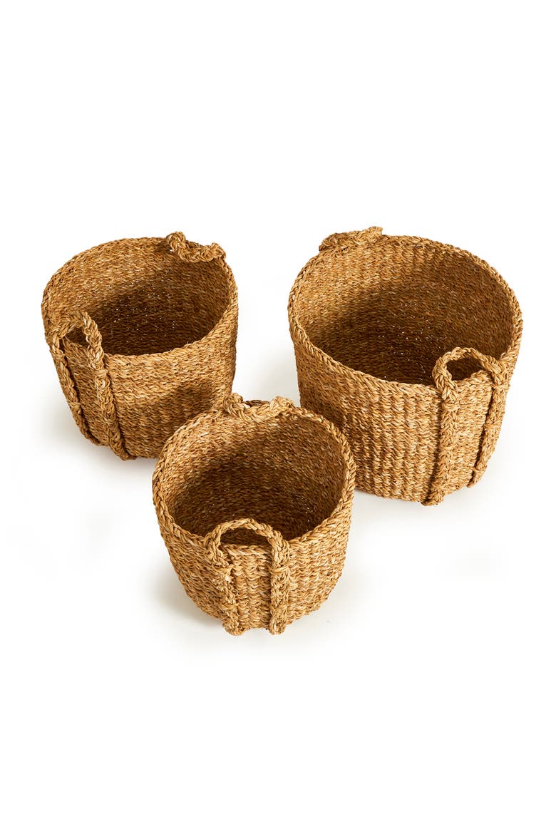Seagrass Round Drum Baskets, Set Of 3, Alternate, color, Brown