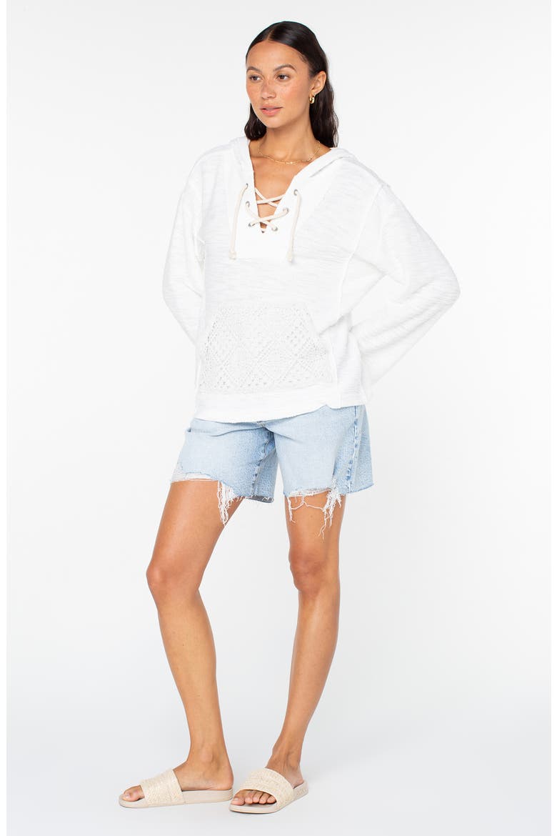 Pearling Lace-Up Hoodie, Alternate, color, SNOW WHITE