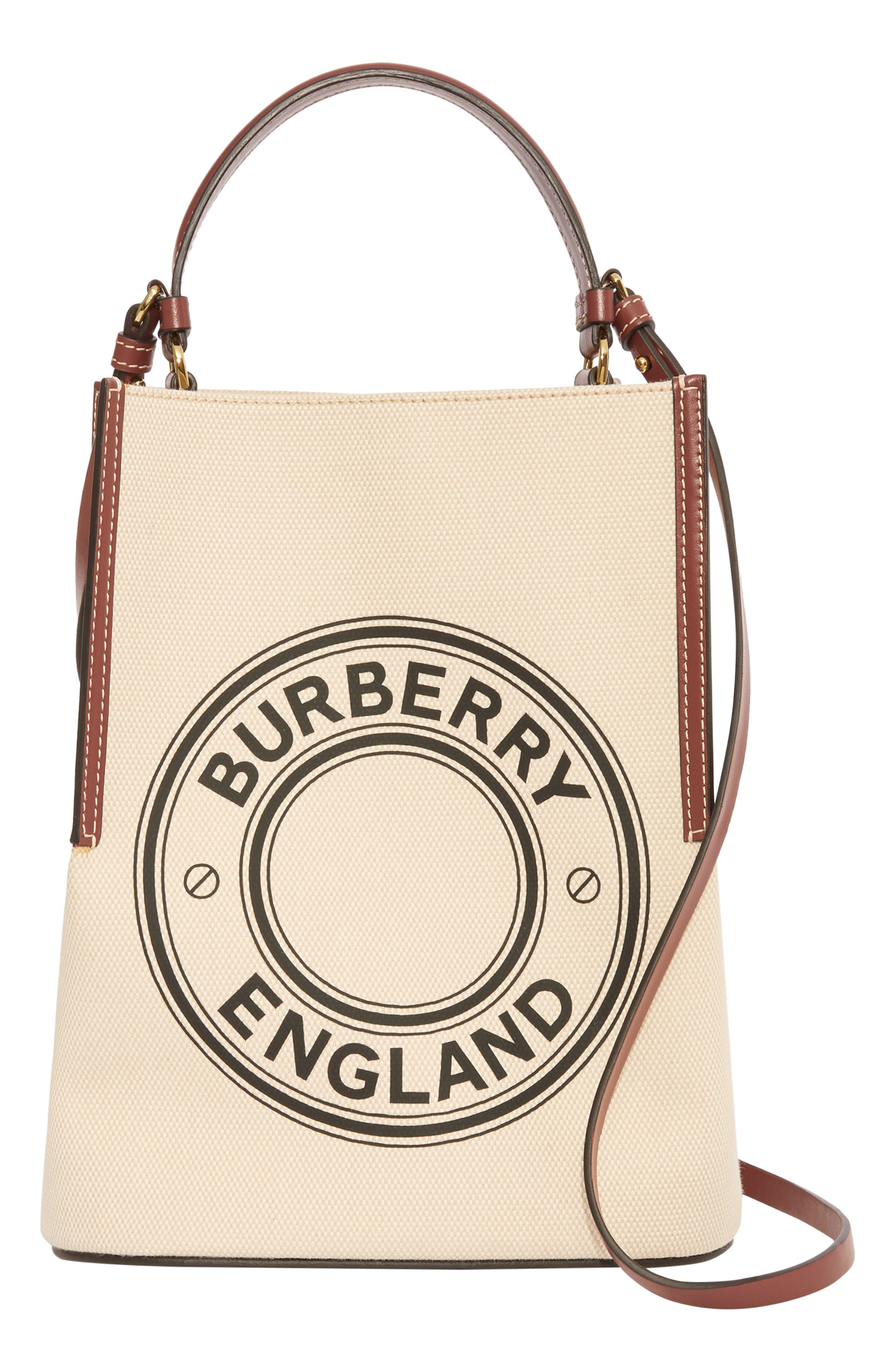 Burberry Small Peggy Logo Graphic Cotton Canvas Bucket Bag, Main, color, 