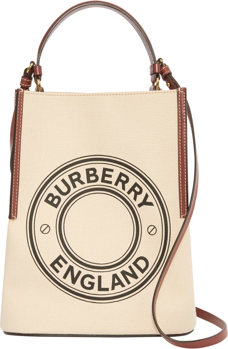 Burberry Small Peggy Logo Graphic Cotton Canvas Bucket Bag, Main, color,