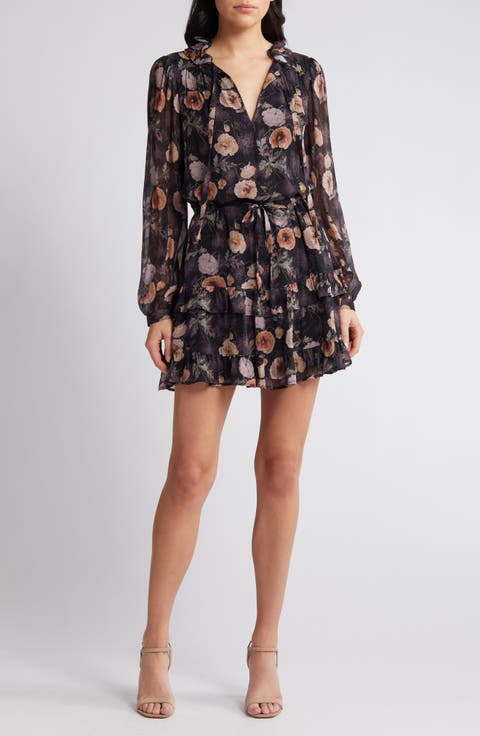 Heirloom Floral Print Long Sleeve Silk Dress