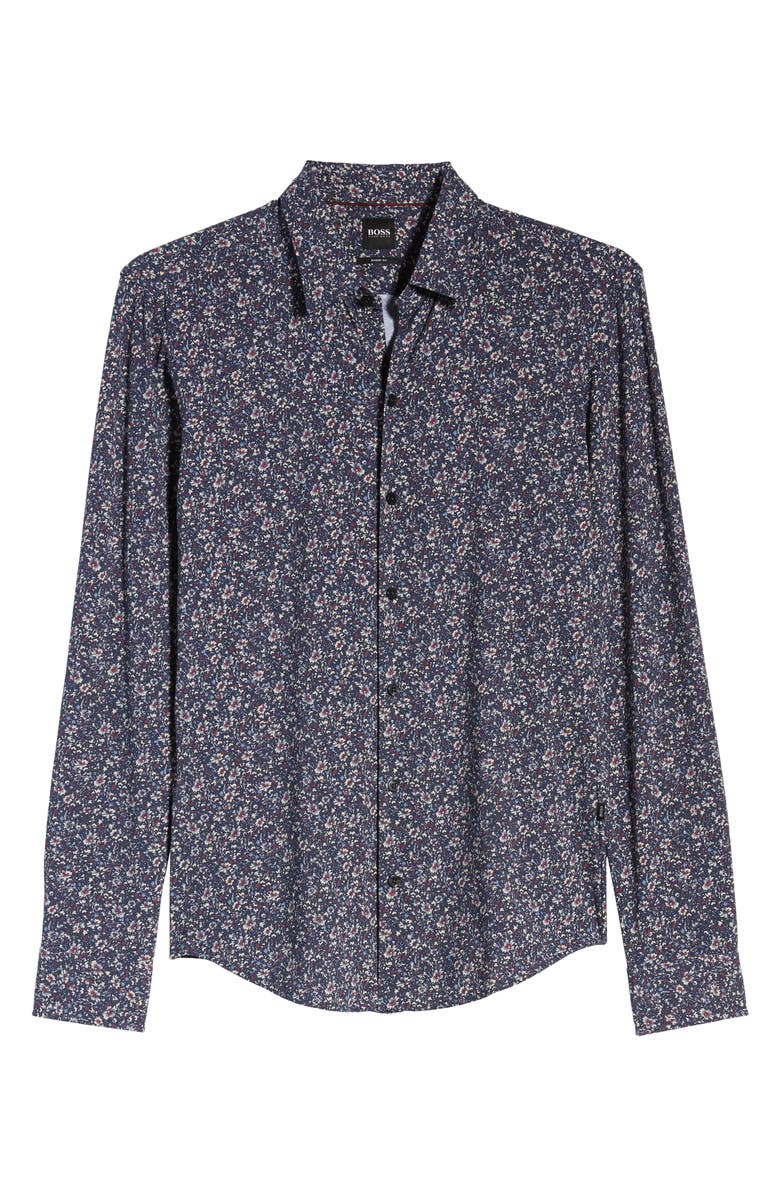 BOSS Robbie Sharp Fit Floral Print Stretch Button-Up Sport Shirt, Alternate, color, 
