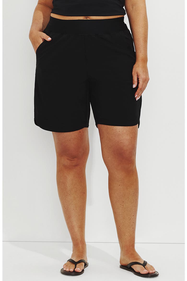 Plus Size Sunshade UPF 50 9" Board Shorts with Panty, Main, color, Black