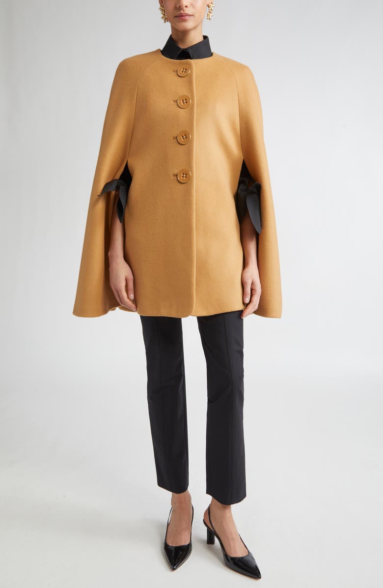 Carolina Herrera Button Front Wool Cape, Alternate, color, Tan