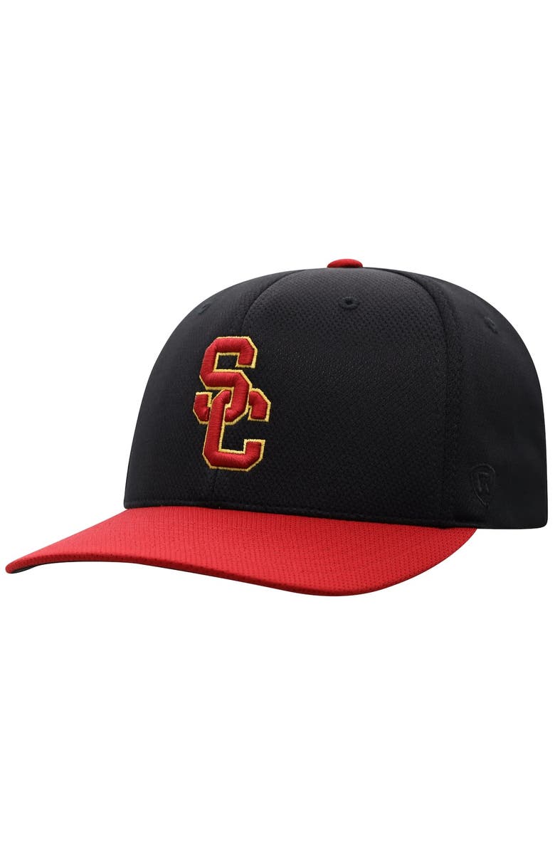 TOP OF THE WORLD Men's Top of the World Black/Cardinal USC Trojans Two-Tone Reflex Hybrid Tech Flex Hat, Main, color, 