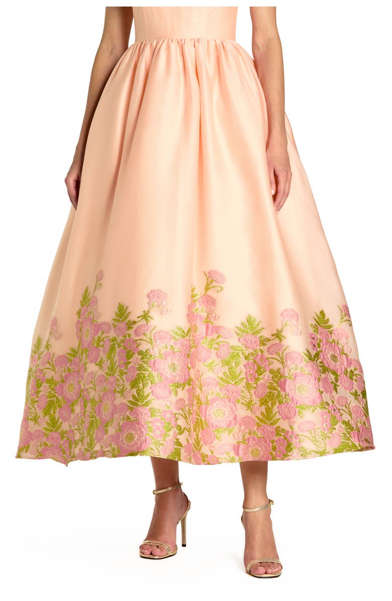 Mac Duggal Spaghetti Strap Organza Midi Dress With Bow Detail, Alternate, color, Pink Multi