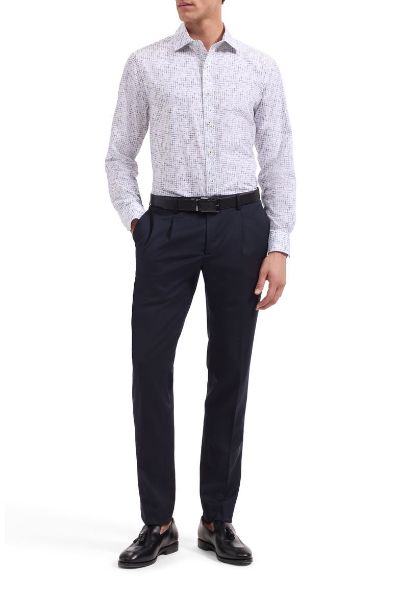 Axel Shaped Fit Crosshatch Print Cotton Button-Up Shirt, Alternate, color, NAVY