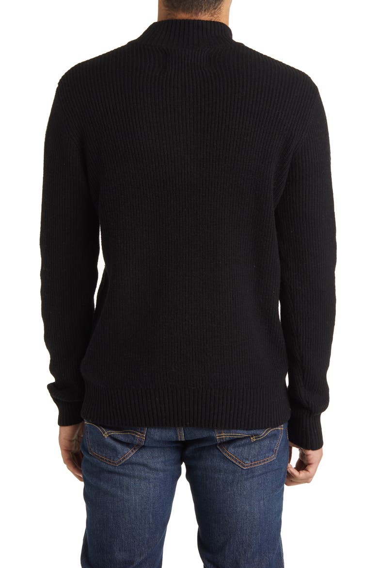 Half Zip Rib Wool Blend Sweater, Alternate, color, BLACK