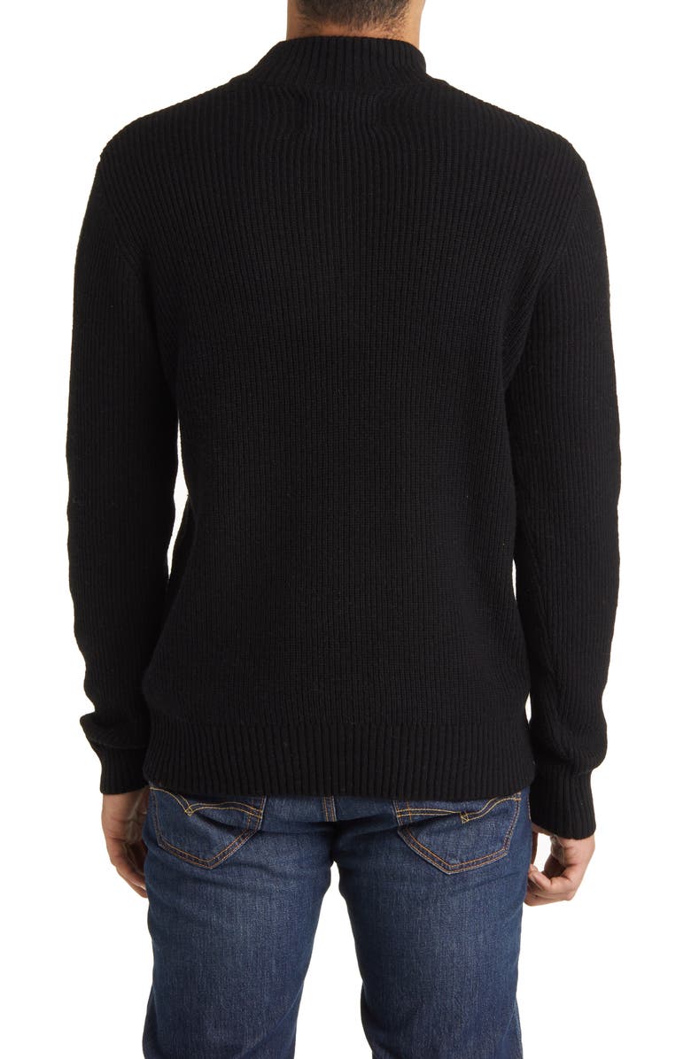 Schott NYC Half Zip Rib Wool Blend Sweater, Alternate, color, Black