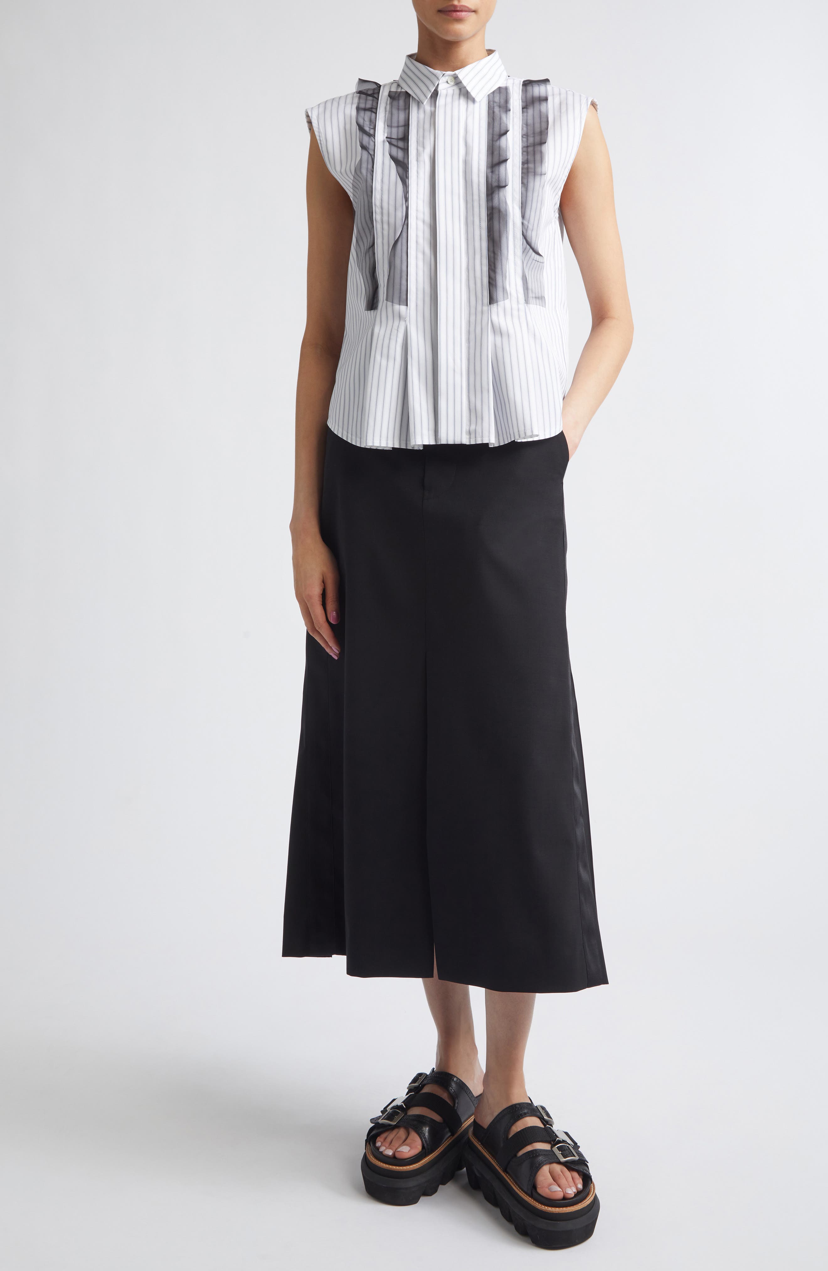 Stripe Poplin & Chiffon Button-Up Shirt - image 2