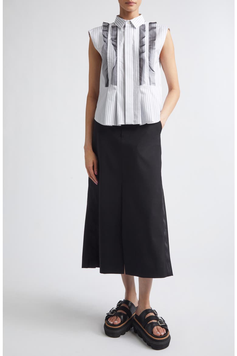 Stripe Poplin & Chiffon Button-Up Shirt, Alternate, color, OFF WHITE STRIPE