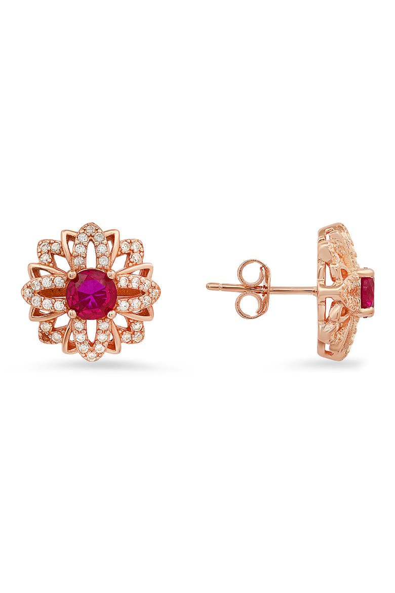Sterling Silver Sapphire CZ Stud Earrings, Main, color, ROSE GOLD