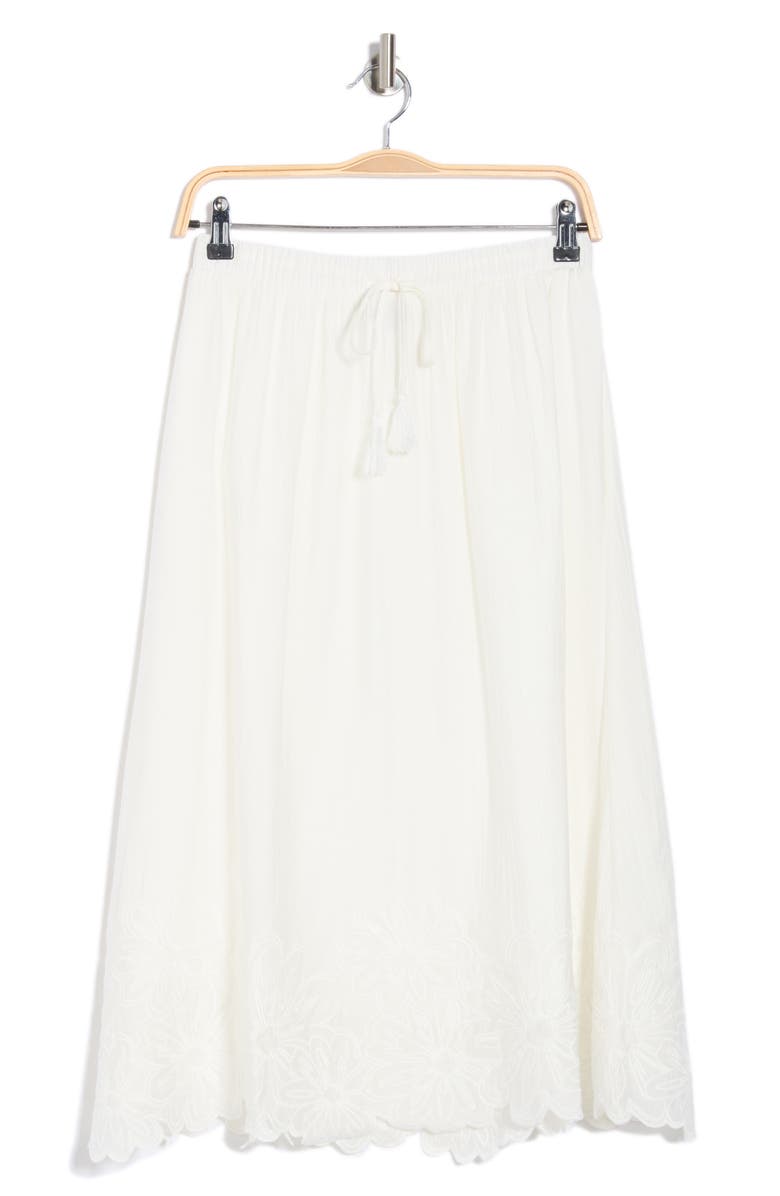 Adrianna Papell Floral Embroidered Hem Midi Skirt, Alternate, color, Ivory