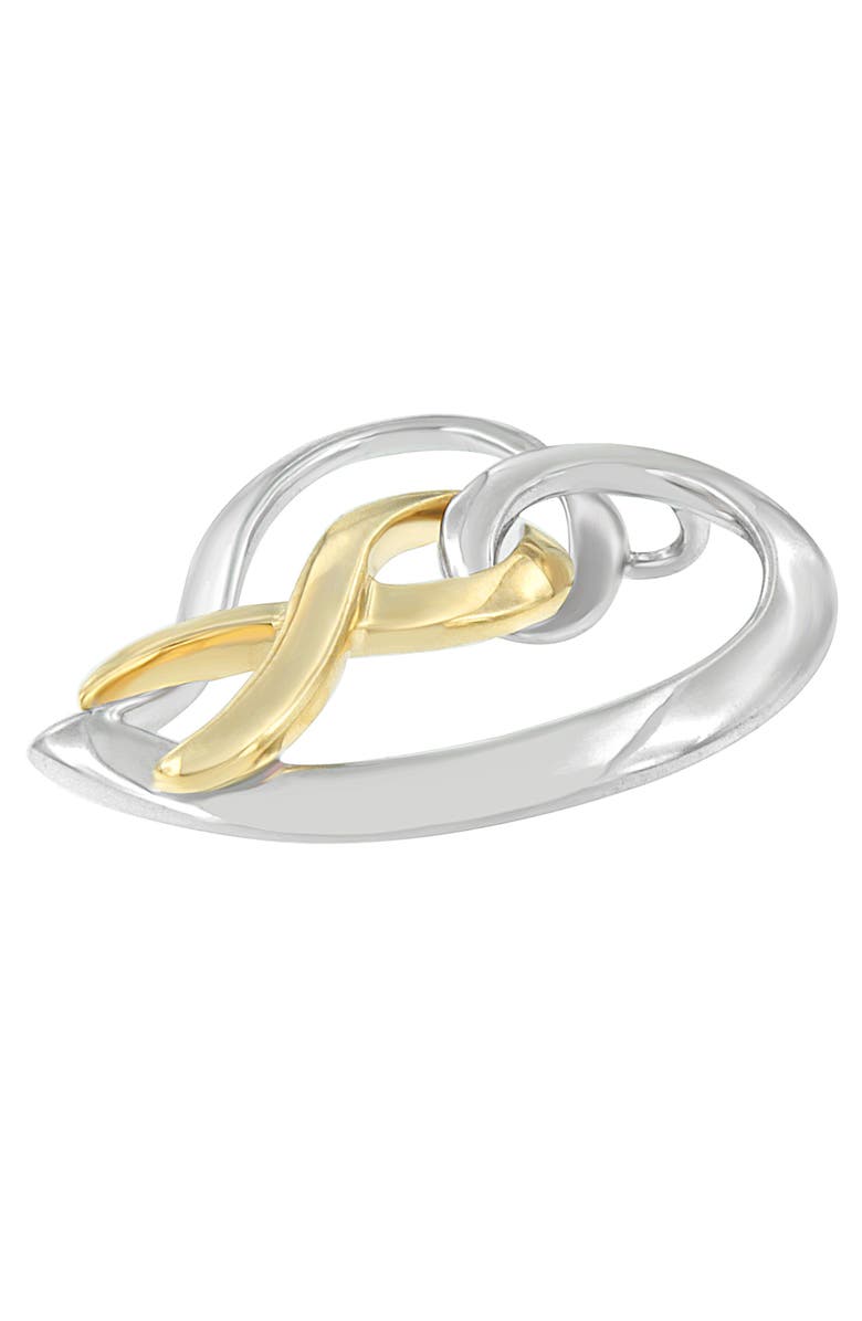 Haus of Brilliance 14K Gold and Silver Heart Bow Pendant Necklace, Alternate, color, Yellow