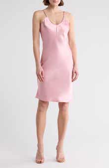 bebe V-Neck Spaghetti Strap Satin Slip Dress