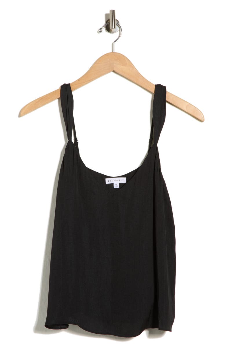 Socialite V-Neck Satin Tank, Main, color, Black