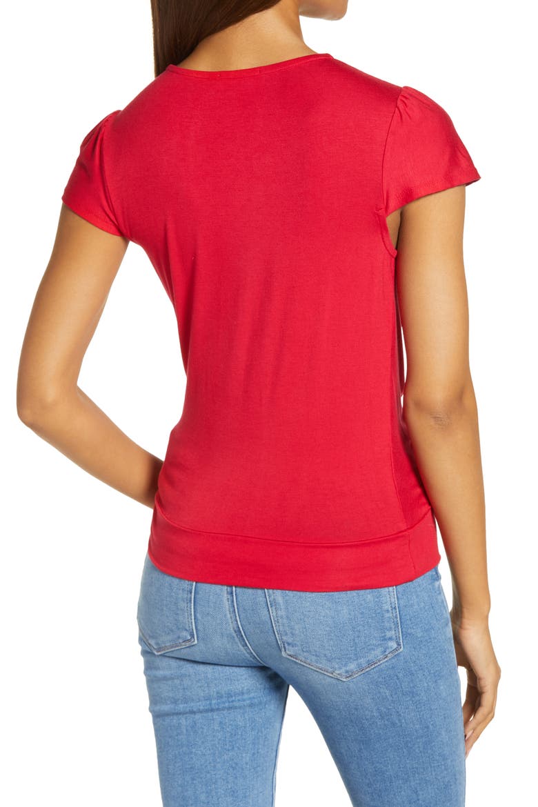 Faux Wrap Top, Alternate, color, RED