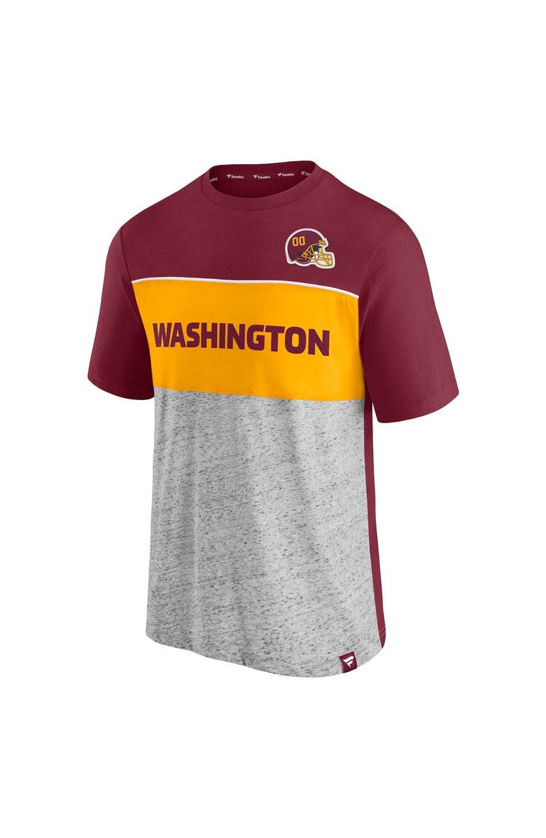 FANATICS Men's Fanatics Branded Burgundy/Heathered Gray Washington Football Team Colorblock T-Shirt, Alternate, color, 