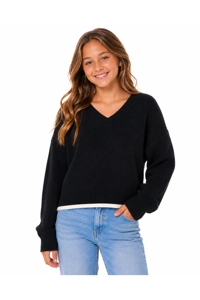 Girls' The "Malibu" Sweater - Big Kid, Main, color, Black/Cream