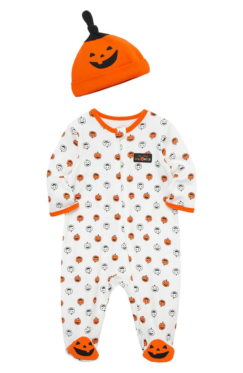 Little Me Pumpkin Footie & Hat Set, Alternate, color, Orange