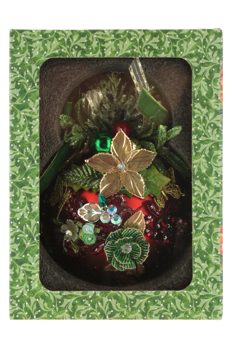 Floral Jeweled Ball Ornament, Red, Alternate, color, Red
